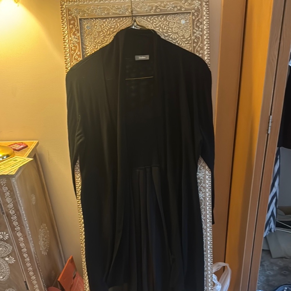 Neiman Marcus Black Open Front Cardigan Sweater